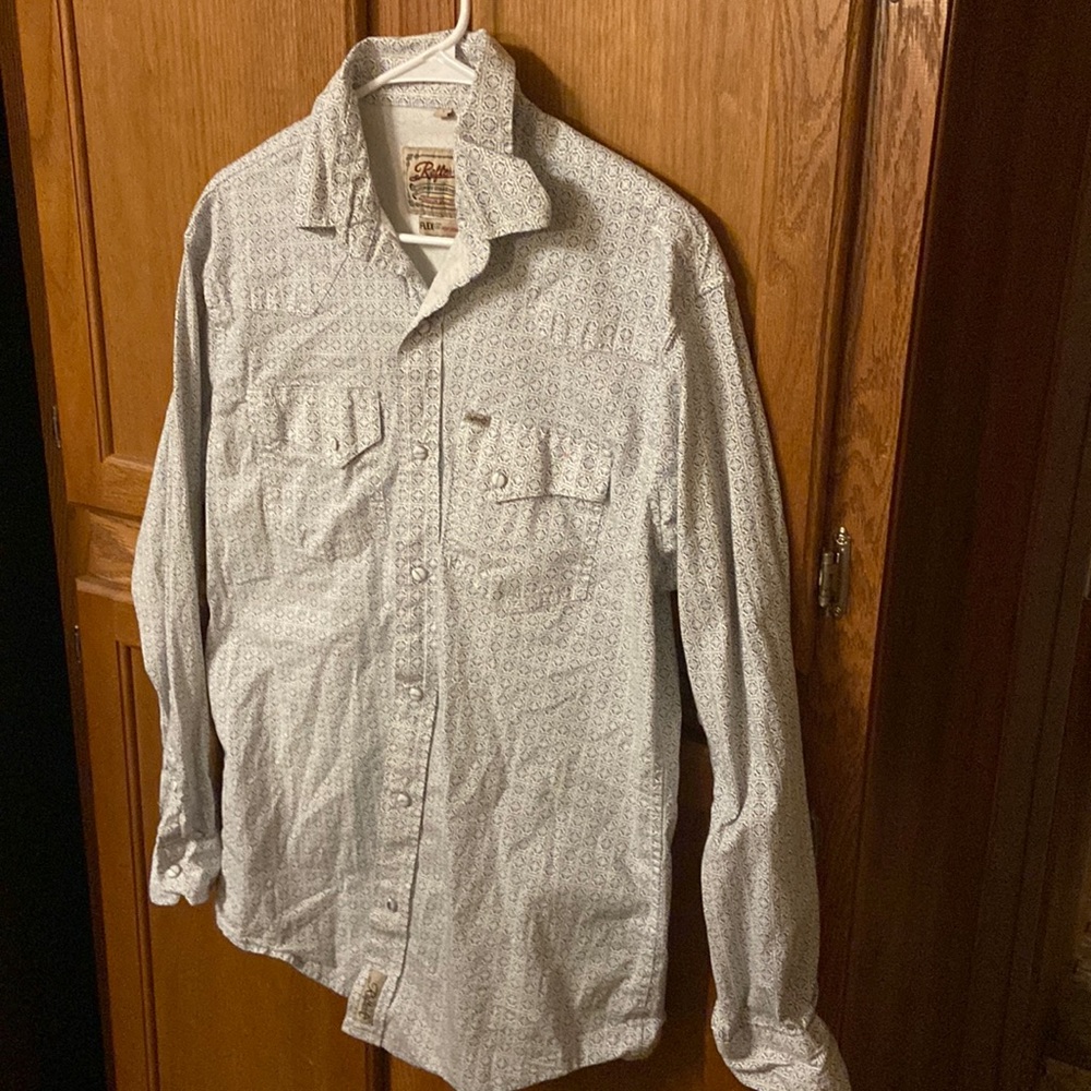 Rafter C Cowboy Collection White Blue Mens M ProFlex 45 Pearl Snap Shirt Paisley